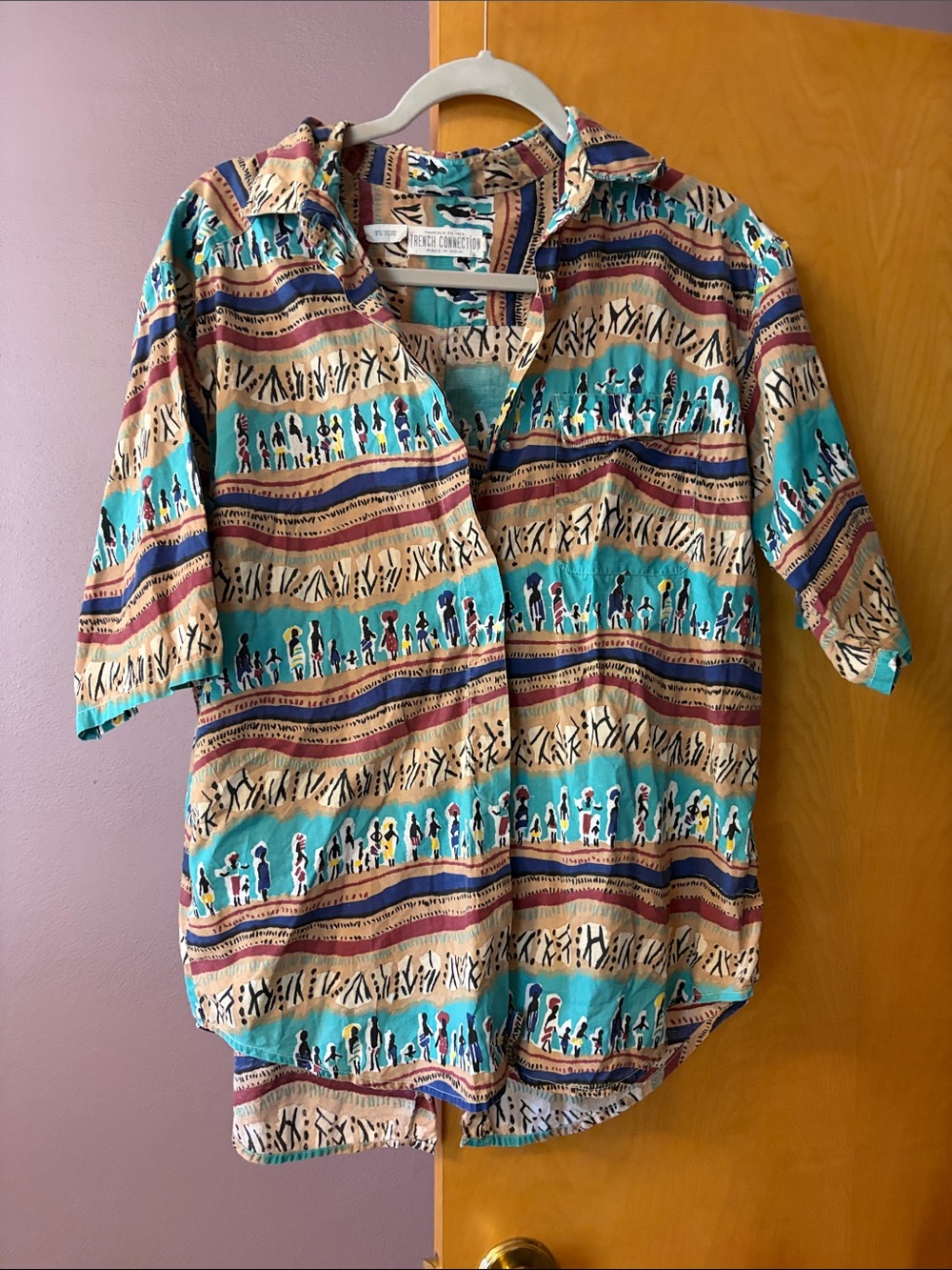 Vintage French Connection Patterned Short-Sleeve Button-Down Shirt